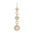 Polki Pattern Maang Tikka featuring gold-tone metal with clear geometric CZ stones in a floral and hexagonal design.