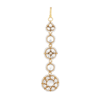Polki Pattern Maang Tikka featuring gold-tone metal with clear geometric CZ stones in a floral and hexagonal design.