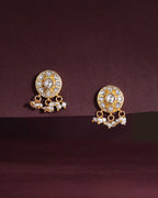 Silver Polki Style CZ Studs with Pearl DropsSilver Polki Style CZ Studs