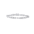 92.5 Silver Multi-Shape Tennis Bracelet featuring alternating emerald and pear-shaped clear stones set in polished silver links