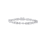 92.5 Silver Multi-Shape Tennis Bracelet featuring alternating emerald and pear-shaped clear stones set in polished silver links