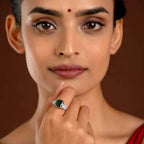 Regal Cushion-Cut Silver Ring with Green StoneRegal Cushion-Cut Silver Ring
