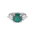 Regal Cushion-Cut Silver Ring with Green StoneRegal Cushion-Cut Silver Ring