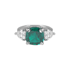 Regal Cushion-Cut Silver Ring with Green StoneRegal Cushion-Cut Silver Ring