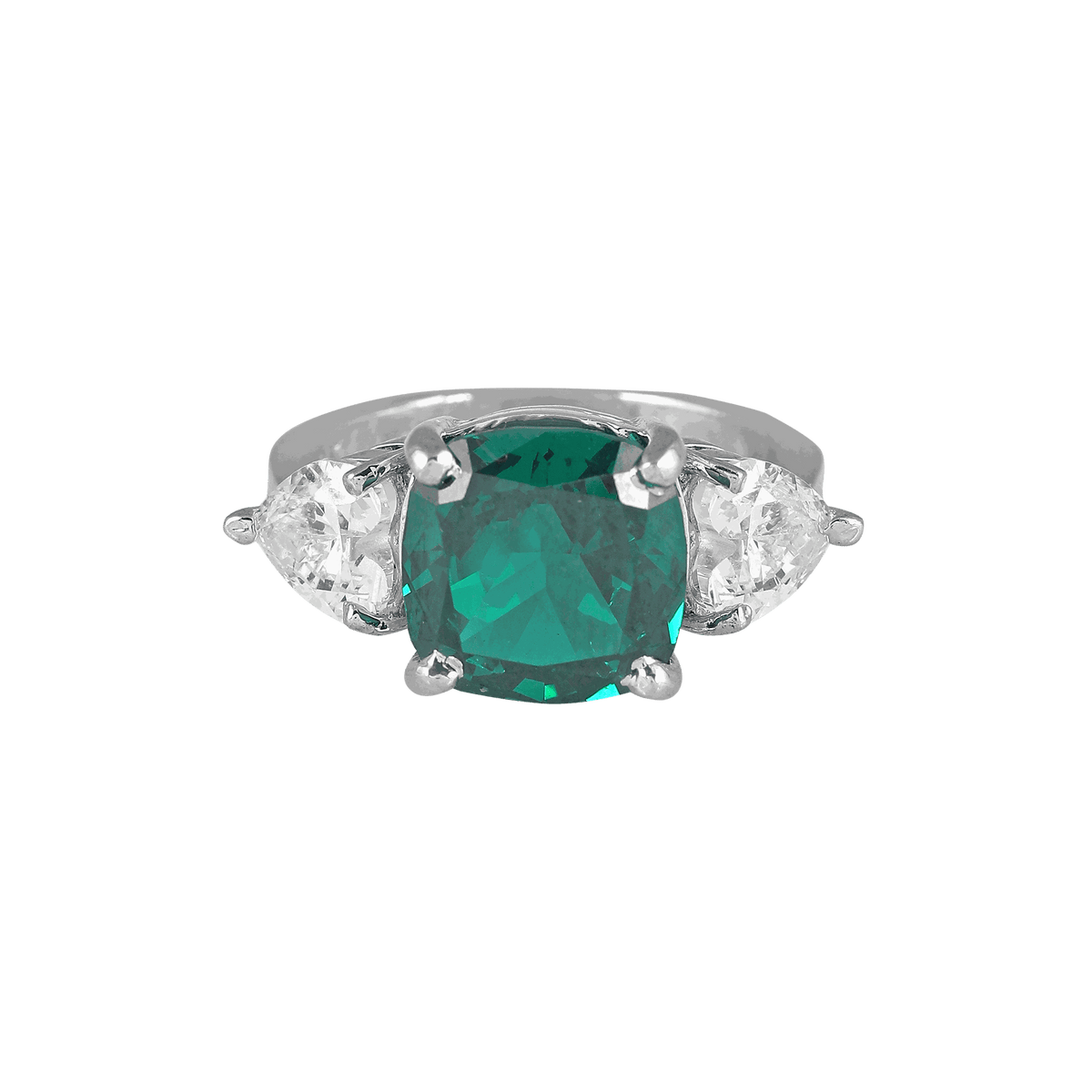 Regal Cushion-Cut Silver Ring with Green StoneRegal Cushion-Cut Silver Ring