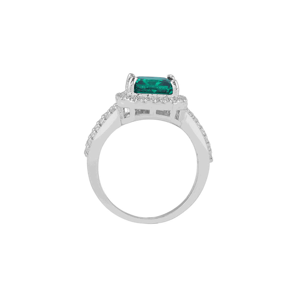 Green Cushion-Cut Halo Ring in 92.5 SilverGreen Cushion-Cut Halo Ring
