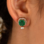 Regal Green Stone CZ Halo Studs in Silver by Tavya Jewellery - side view