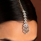 Silver CZ Maang Tikka by Tavya Jewellery - side view