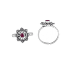 Pure 92.5 Silver Lotus-Bloom Toe Rings with Red Centre StonePure 92.5 Silver