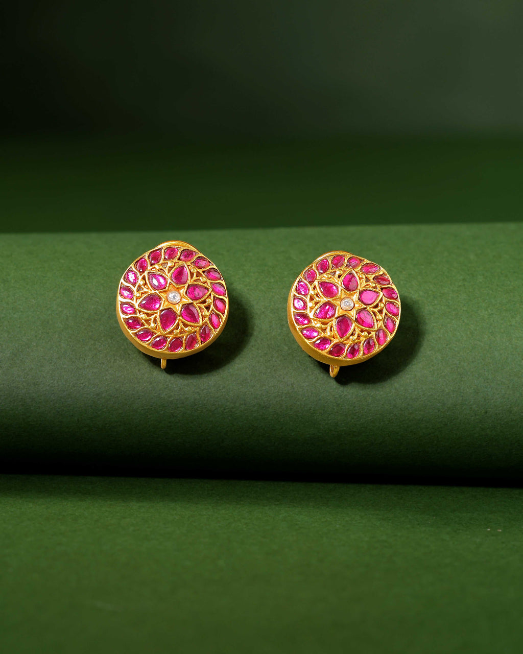 Kundan Pattern Stud Earrings in Gold-Toned 92.5 SilverKundan Pattern Stud Earrings