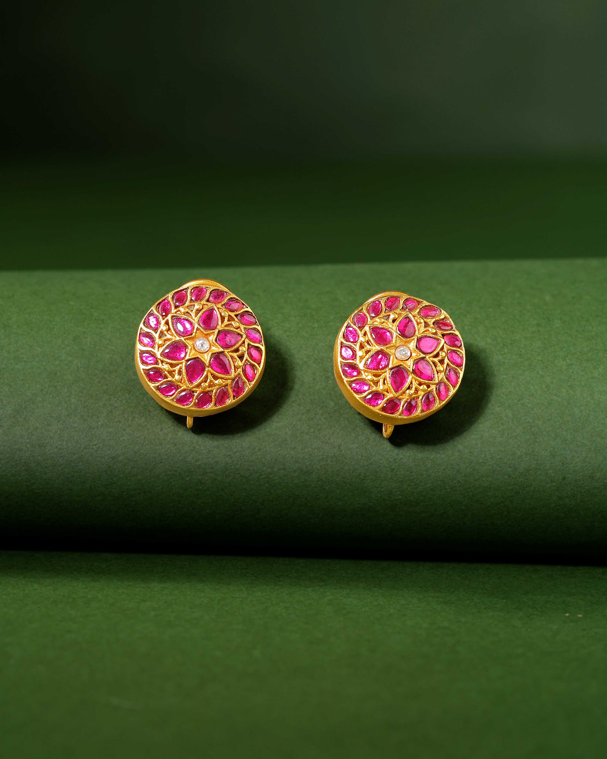 Kundan Pattern Stud Earrings in Gold-Toned 92.5 SilverKundan Pattern Stud Earrings
