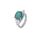 Regal Cushion-Cut Silver Ring with Green StoneRegal Cushion-Cut Silver Ring