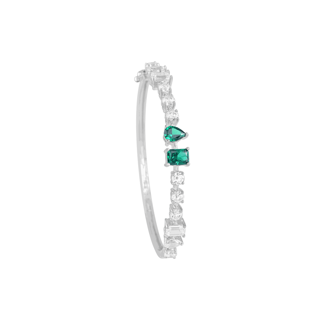 Modern Geometric Green Stone Silver Bracelet by Tavya Jewellery - side view