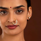 Silver Polki-Style CZ Nose Ring by Tavya Jewellery - styled close-up