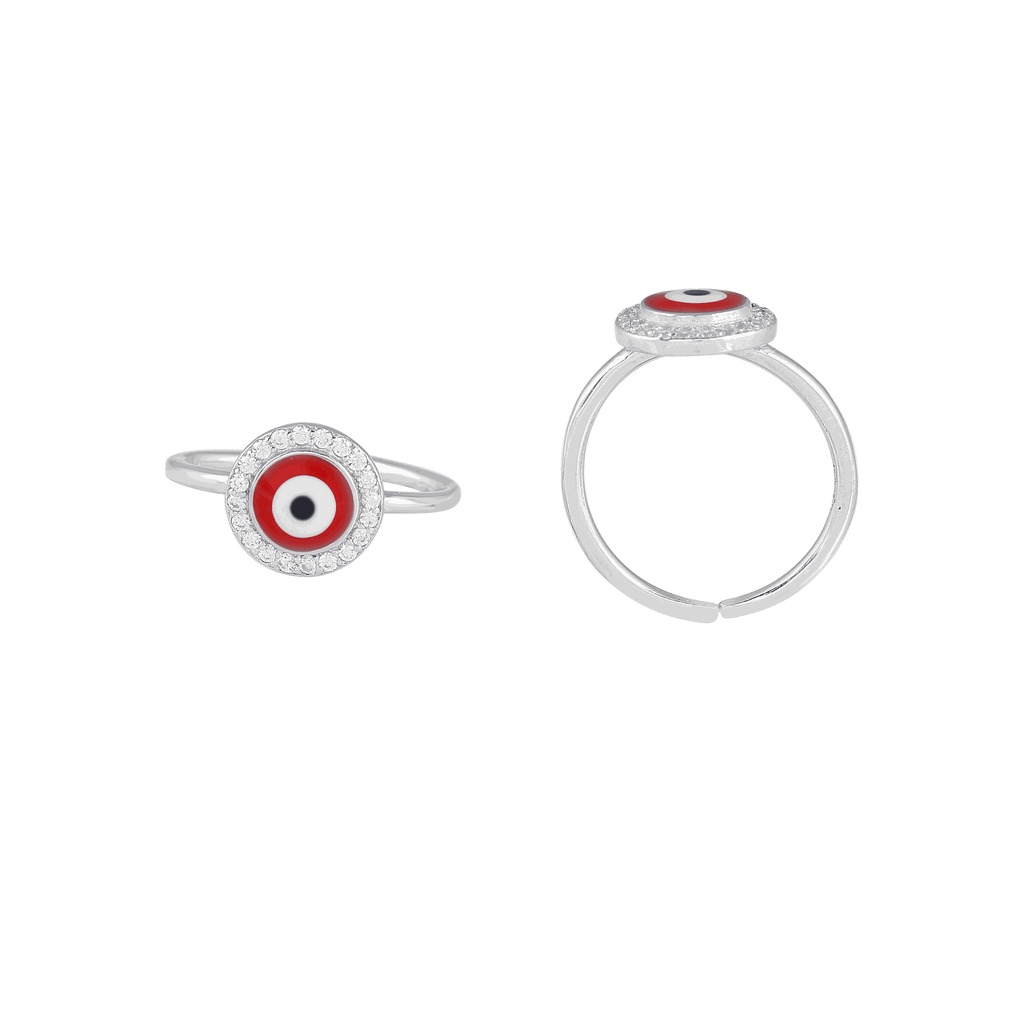 Silver Red Evil Eye Toe Rings with CZ HaloSilver Red Evil Eye Toe Rings