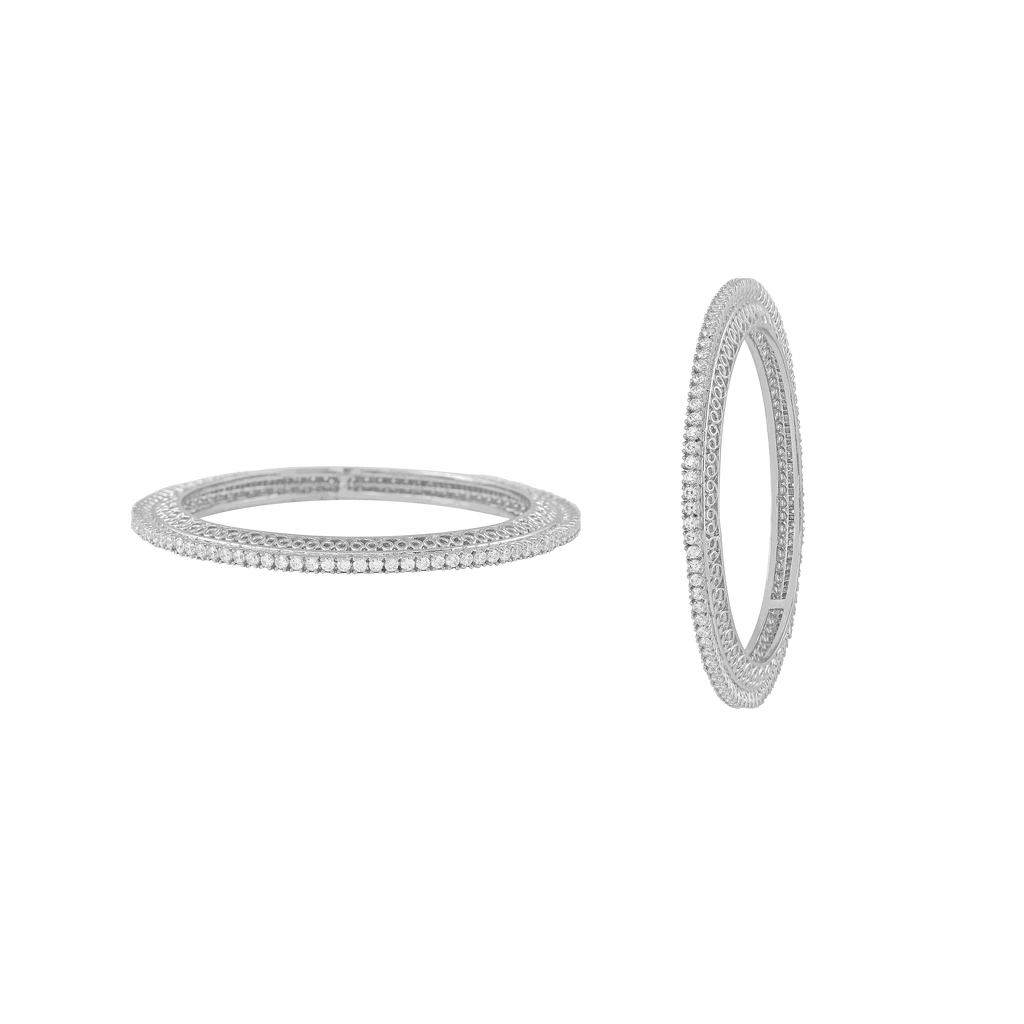 Ethereal Sparkle 92.5 Silver Bangles by Tavya Jewellery - styled close-up