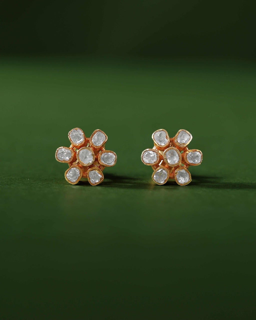 Royal Floral Polki Pattern Silver Stud EarringsRoyal Floral Polki Pattern