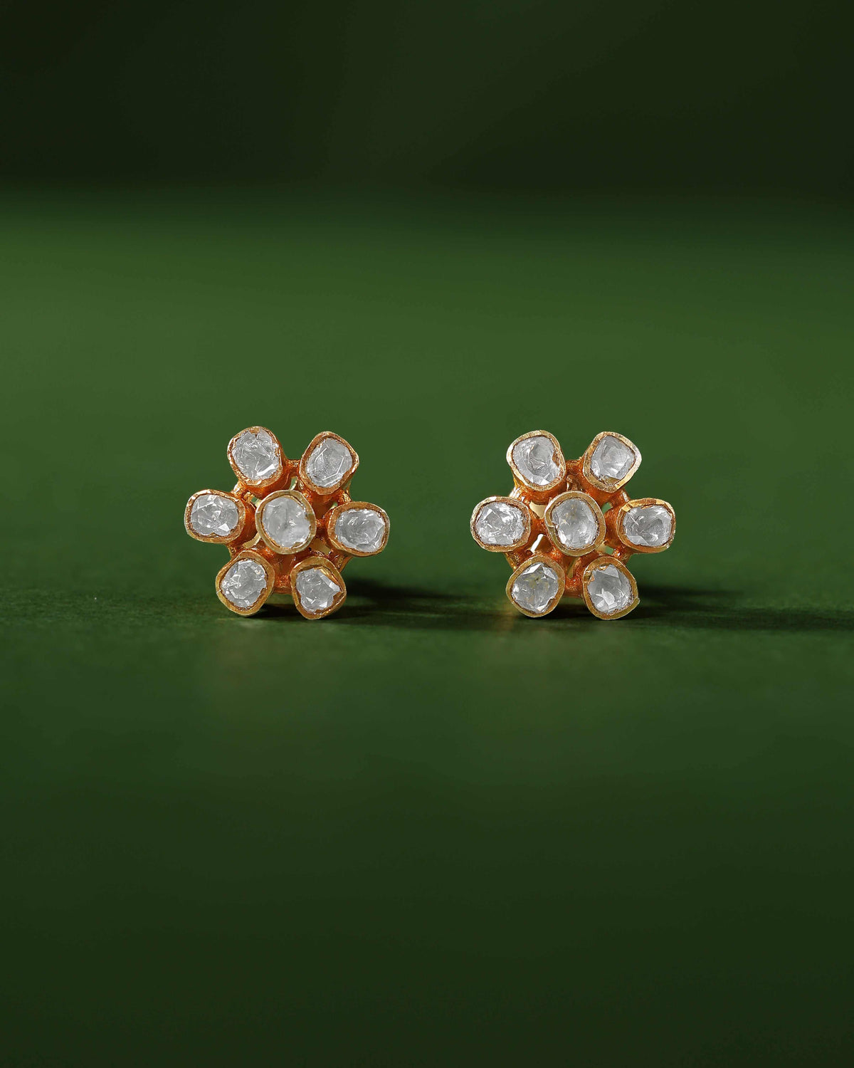 Royal Floral Polki Pattern Silver Stud EarringsRoyal Floral Polki Pattern