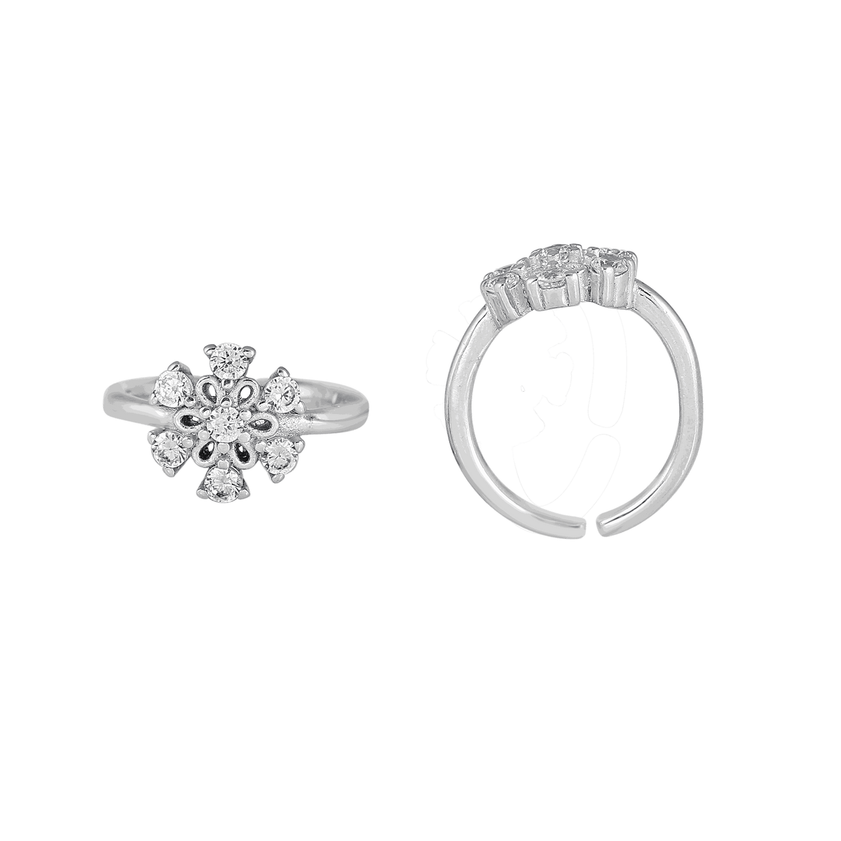 Silver Sparkling Floral Toe RingsSilver Sparkling Floral Toe Rings