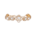 Vintage Polki-Style gold-plated silver bracelet with a four-leaf clover floral motif and clear cubic zirconia stones in circular links.