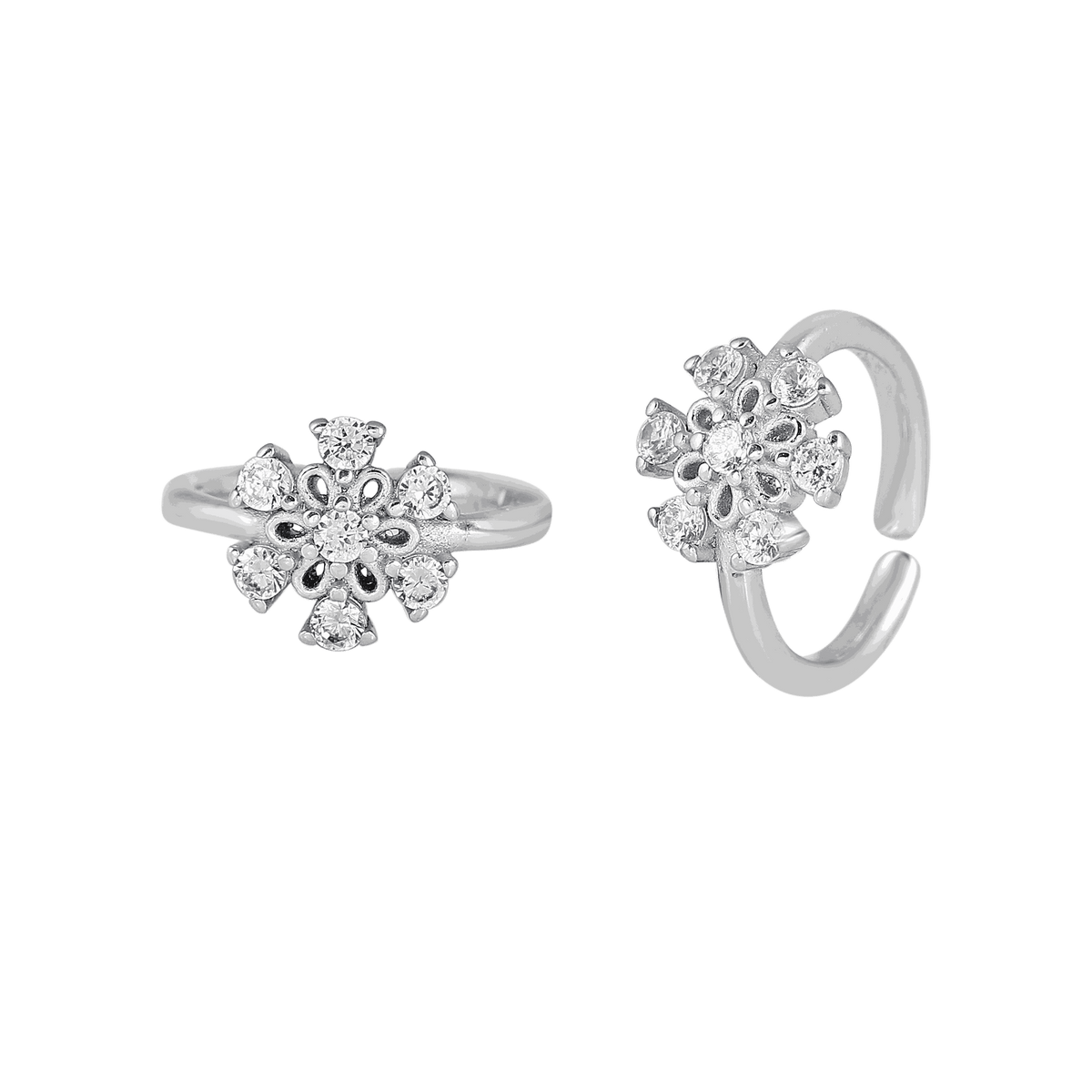 Silver Sparkling Floral Toe RingsSilver Sparkling Floral Toe Rings