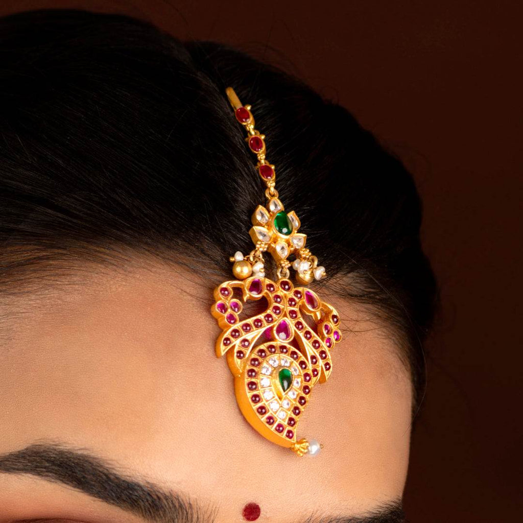 Regal Peacock-Inspired 92.5 Silver Maang TikkaRegal Peacock-Inspired