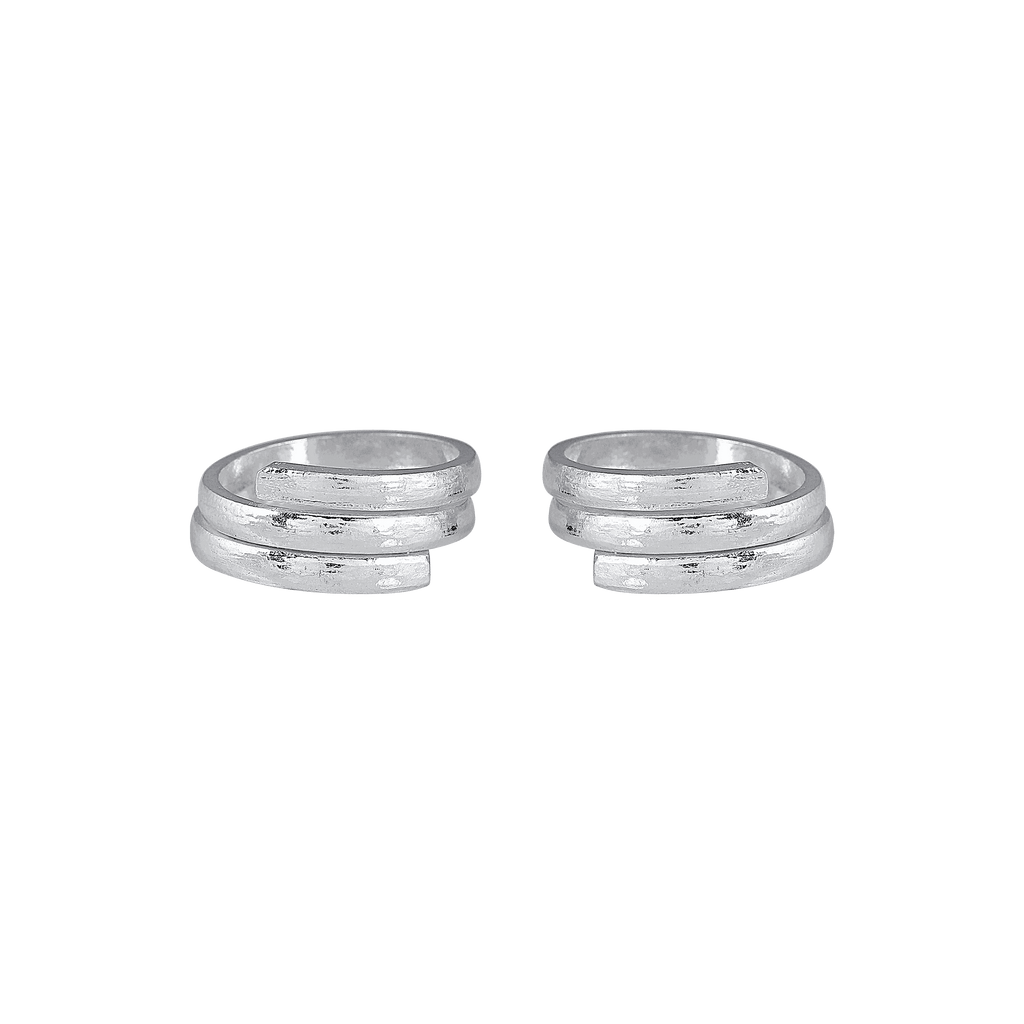 92.5 Silver twin-row toe rings with a smooth double-layer spiral design and a polished metallic finish