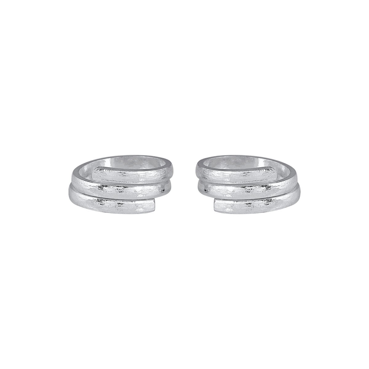 92.5 Silver twin-row toe rings with a smooth double-layer spiral design and a polished metallic finish