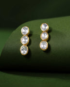 Silver Polki-Style CZ Triple Drop Stud EarringsSilver Polki-Style CZ