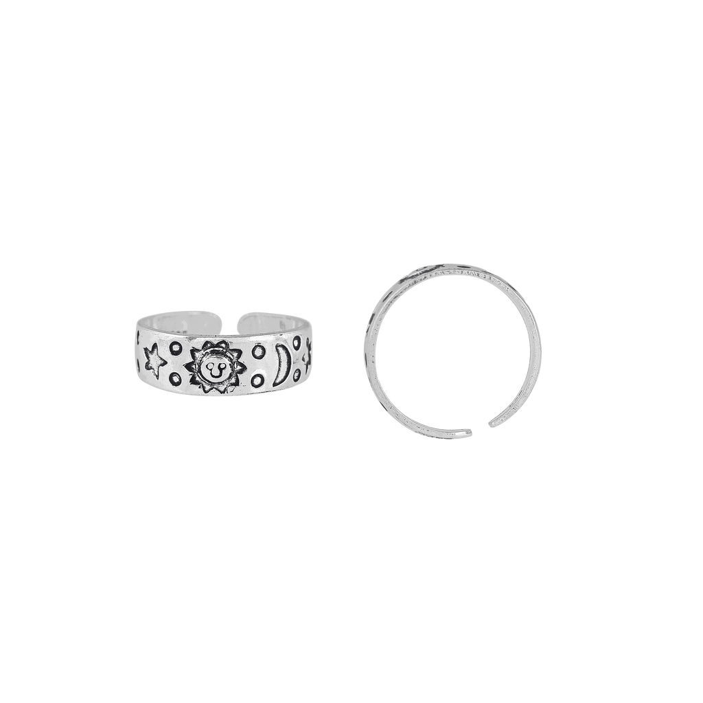 Sun & Moon Oxidized Silver Toe RingSun & Moon Oxidized Silver Toe Ring