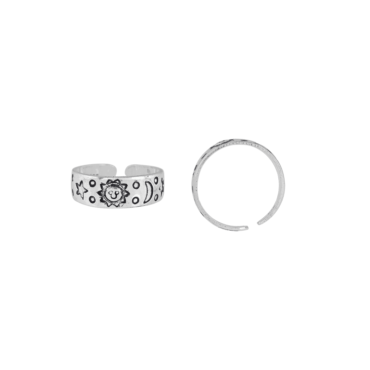 Sun & Moon Oxidized Silver Toe RingSun & Moon Oxidized Silver Toe Ring