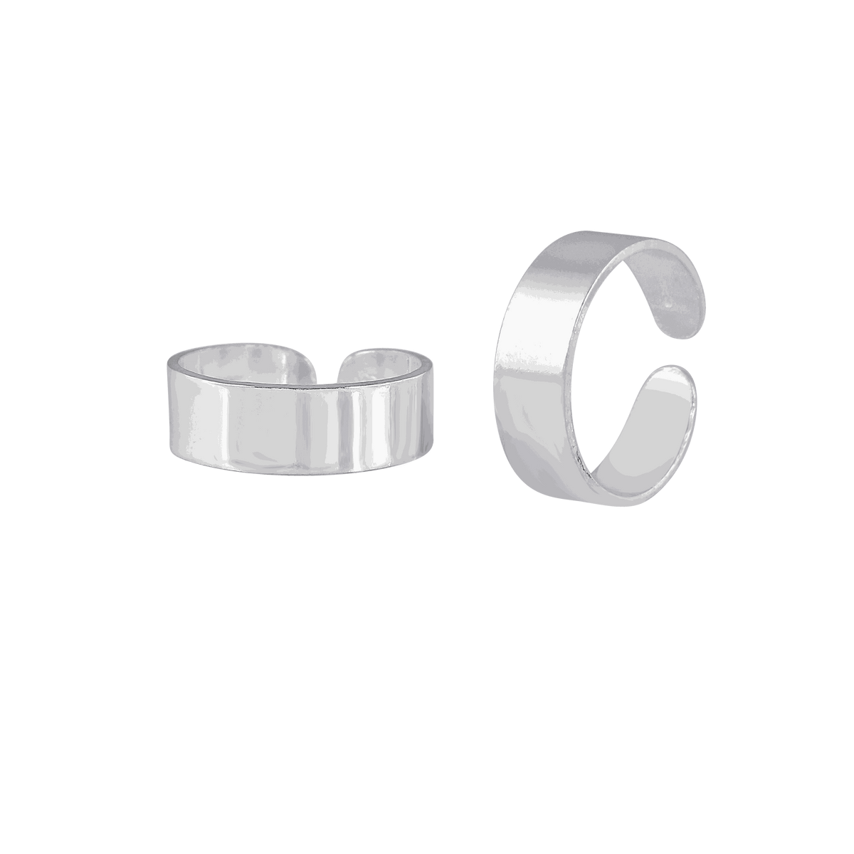 Pure 92.5 Silver wide band toe rings with a smooth, polished finish and an adjustable open-ended design for secure fit.