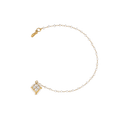 92.5 Silver CZ Nose Ring featuring a teardrop cubic zirconia, surrounded by micro-pearls with a delicate pearl chain and gold-plated hook.