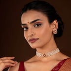 Multi-Strand Pearl Choker with CZ Floral Pendant in Gold Plated SilverMulti-Strand Pearl Choker