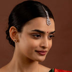 Silver CZ Maang Tikka by Tavya Jewellery - styled close-up