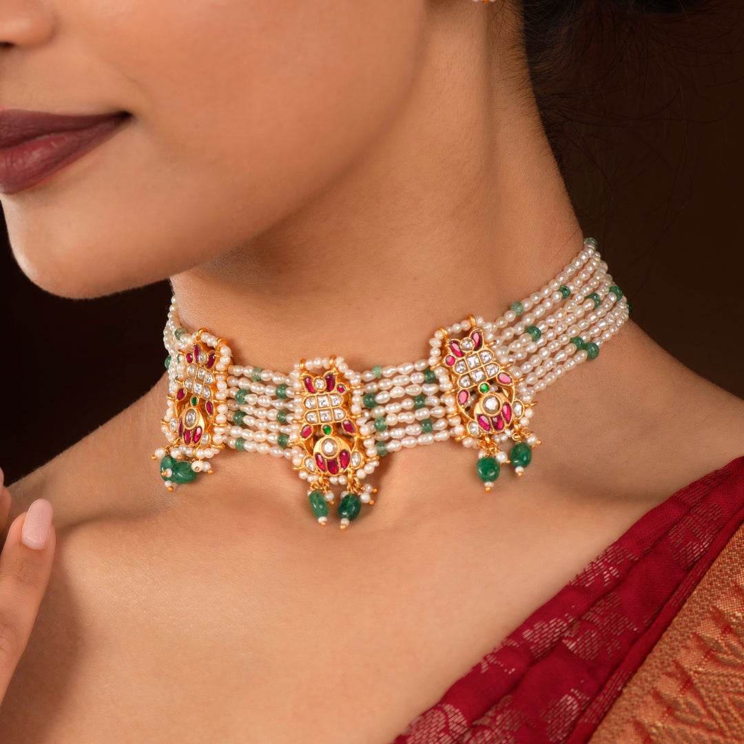 92.5 Silver Kundan Pattern Choker92.5 Silver Kundan