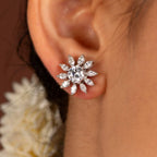 Stellar Sunburst CZ Stud Earrings in Silver by Tavya Jewellery - side view
