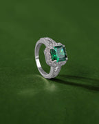 Green Cushion-Cut Halo Ring in 92.5 SilverGreen Cushion-Cut Halo Ring