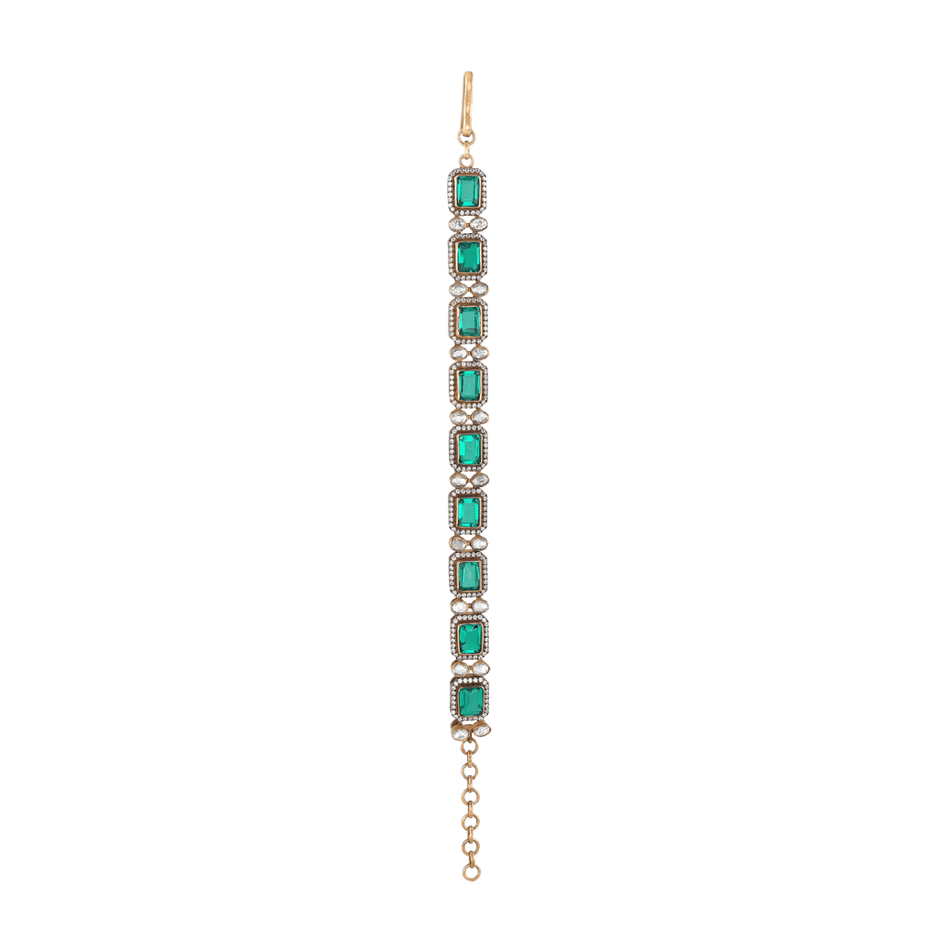 Silver Polki Pattern Bracelet With Green StonesSilver Polki Pattern Bracelet