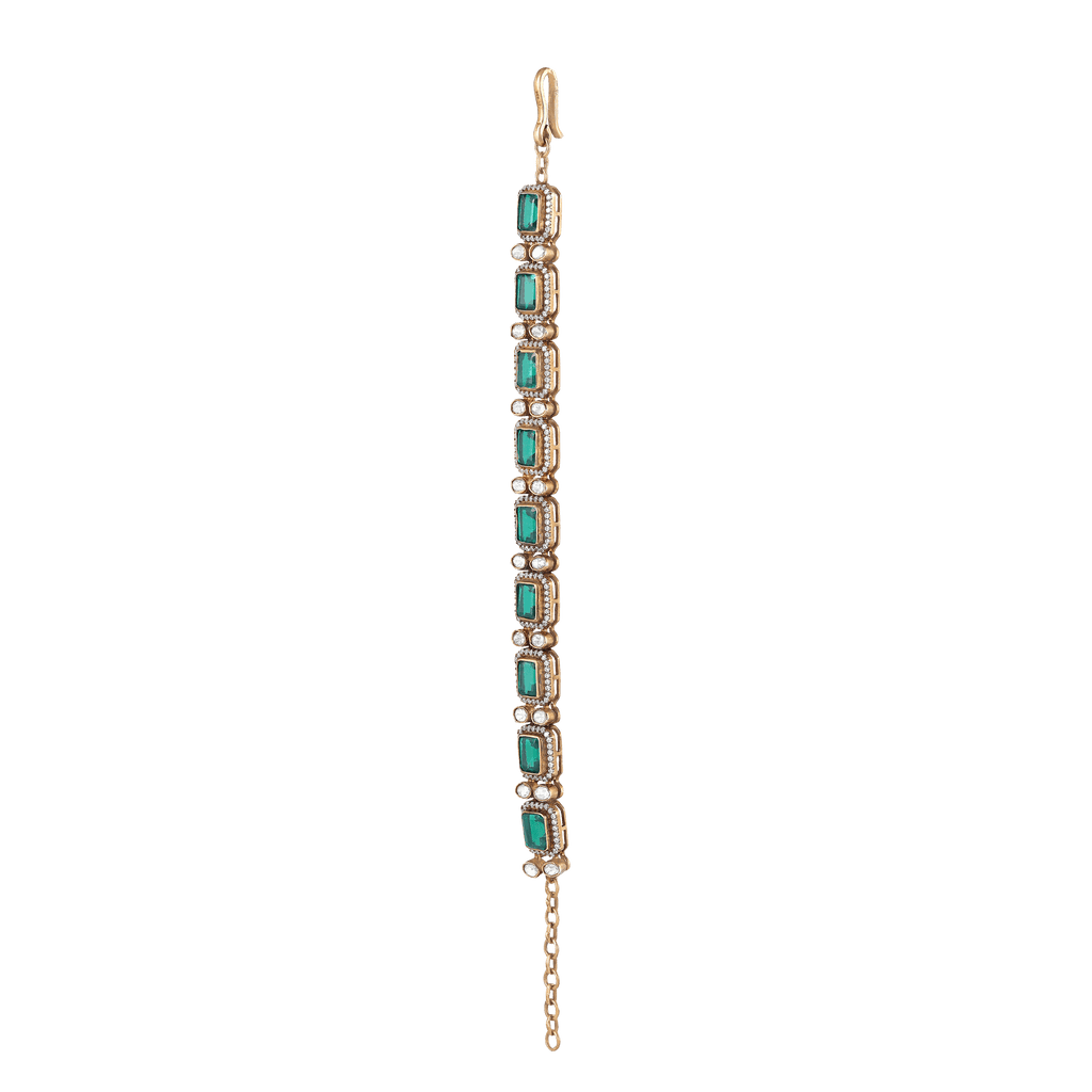 Silver Polki Pattern Bracelet With Green StonesSilver Polki Pattern Bracelet