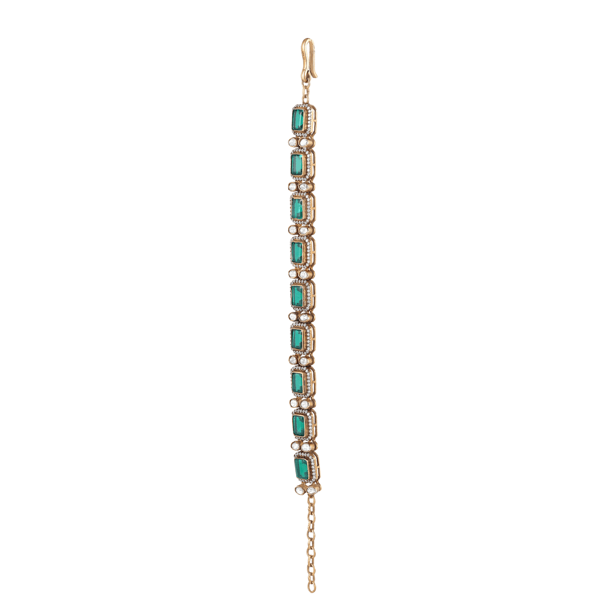 Silver Polki Pattern Bracelet With Green StonesSilver Polki Pattern Bracelet
