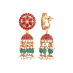 Floral Kundan Pattern Silver Jhumkas by Tavya Jewellery - side view