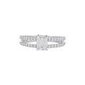 Sparkling CZ Double Band Ring in polished 92.5 silver featuring a rectangular center stone and pavé-set accents on dual bands.