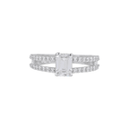 Sparkling CZ Double Band Ring in polished 92.5 silver featuring a rectangular center stone and pavé-set accents on dual bands.