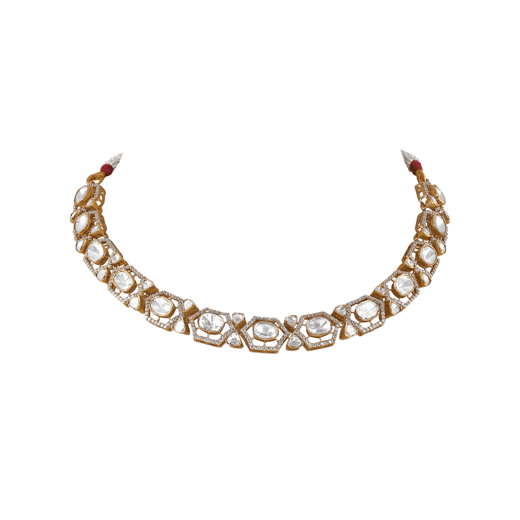 Geometric Polki Pattern Necklace in 92.5 SilverGeometric Polki Pattern Necklace