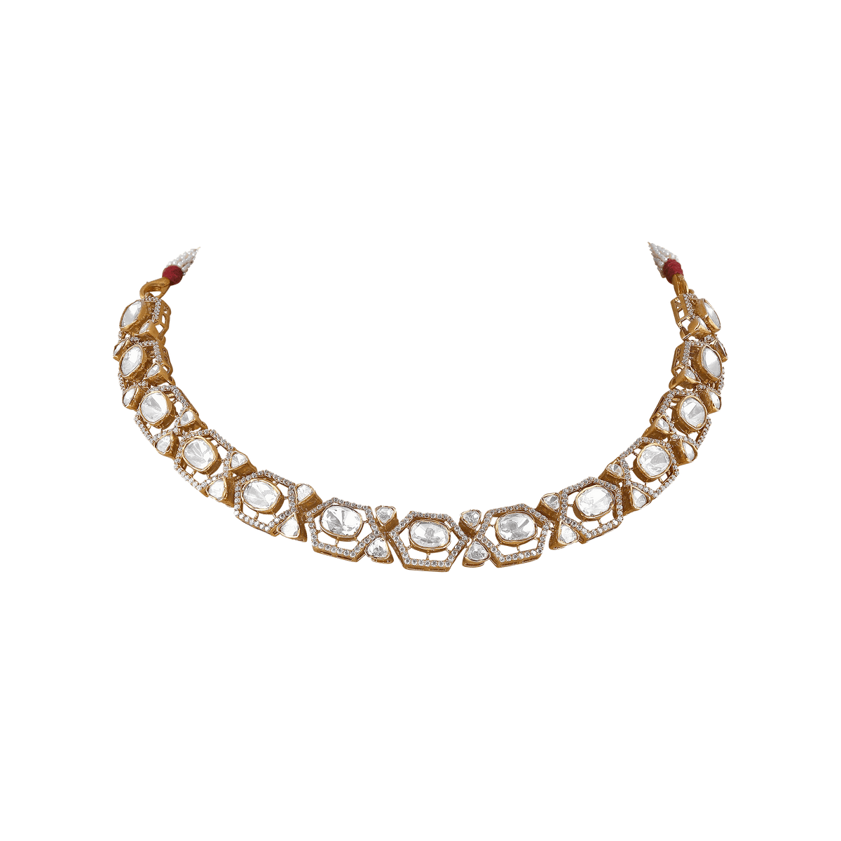 Geometric Polki Pattern Necklace in 92.5 SilverGeometric Polki Pattern Necklace