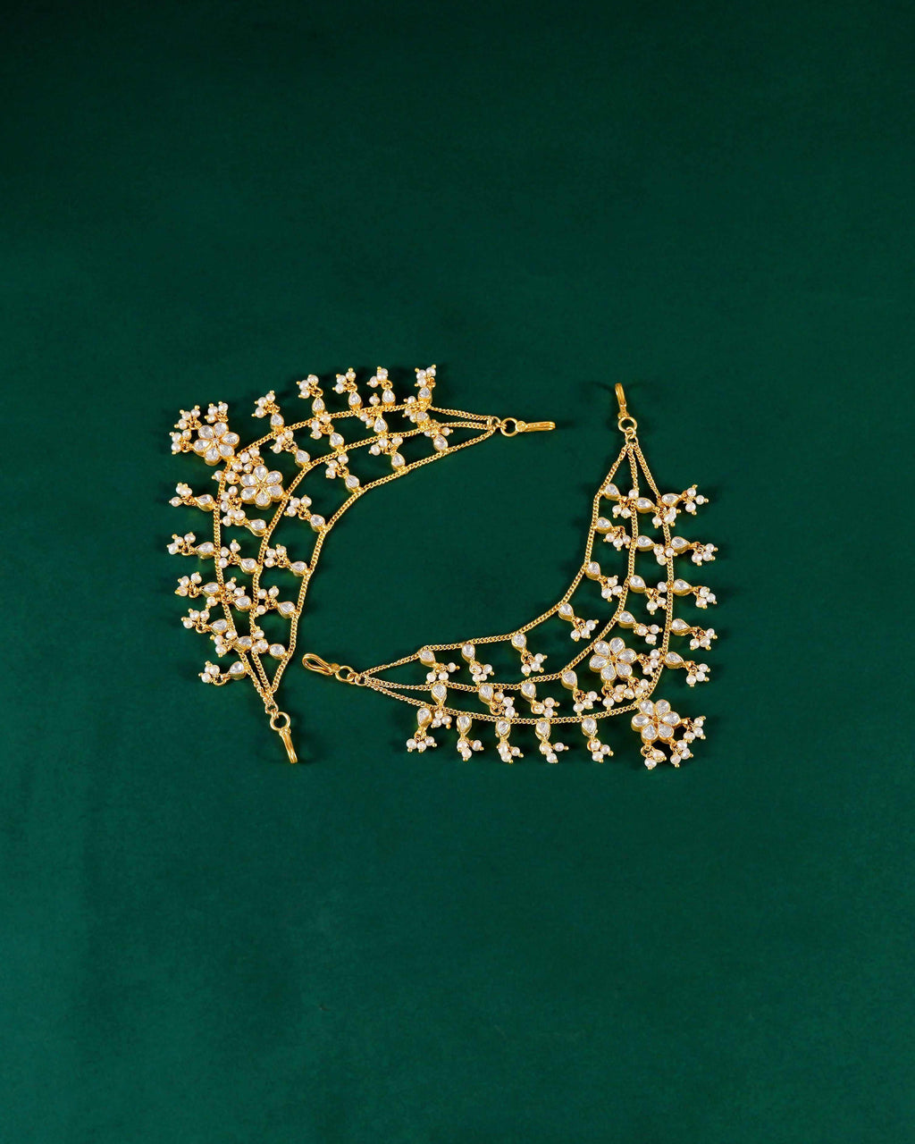 Silver Three-Layered Gold Polished Matilu with Lustrous Pearl DropsSilver Three-Layered