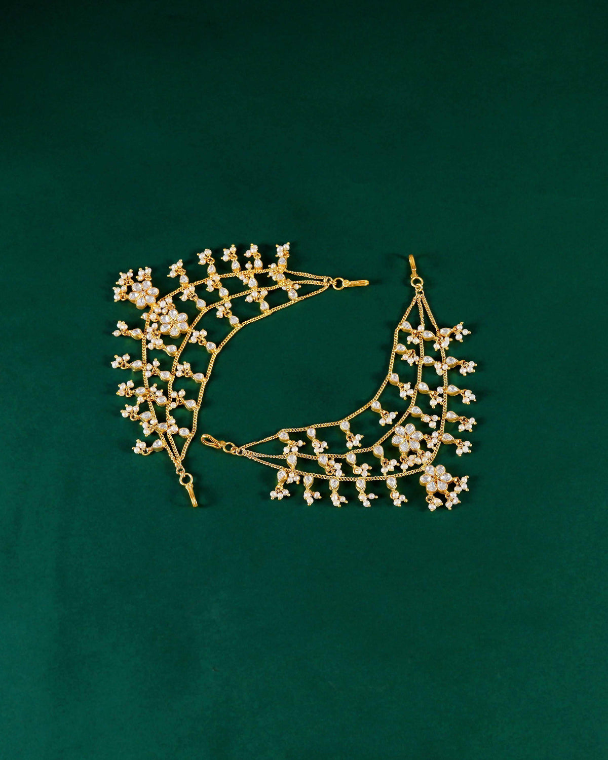 Silver Three-Layered Gold Polished Matilu with Lustrous Pearl DropsSilver Three-Layered