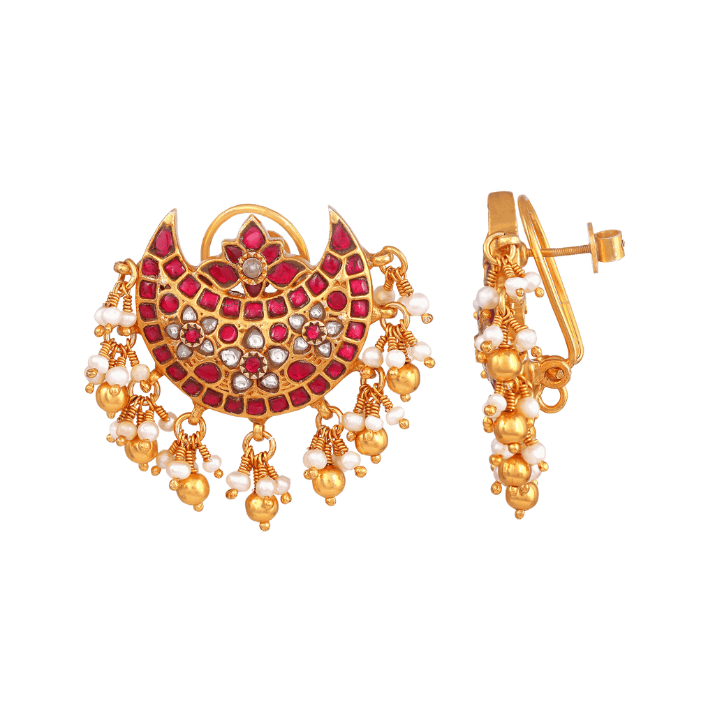 Silver Chandbali Earrings by Tavya Jewellery - close-up detail