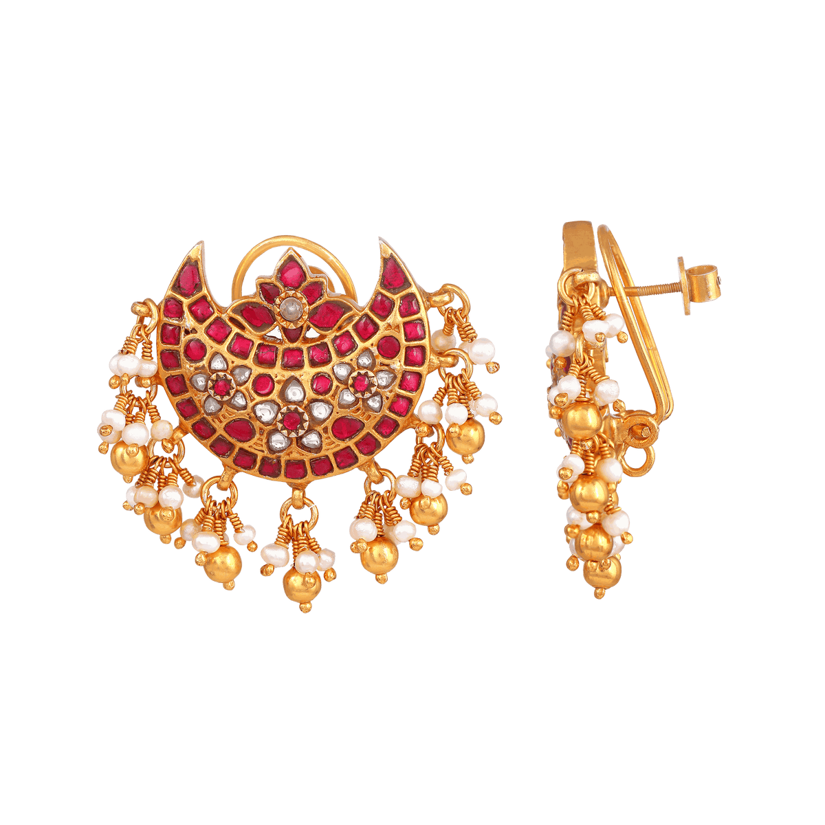 Silver Chandbali Earrings by Tavya Jewellery - close-up detail